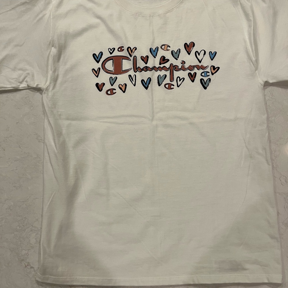 Champion White T-Shirt with Heart Design